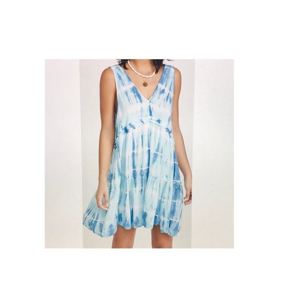 TIARE HAWAII Mini Dress One Size Tie Dye Plunge Neckline Tiered - Picture 8 of 8